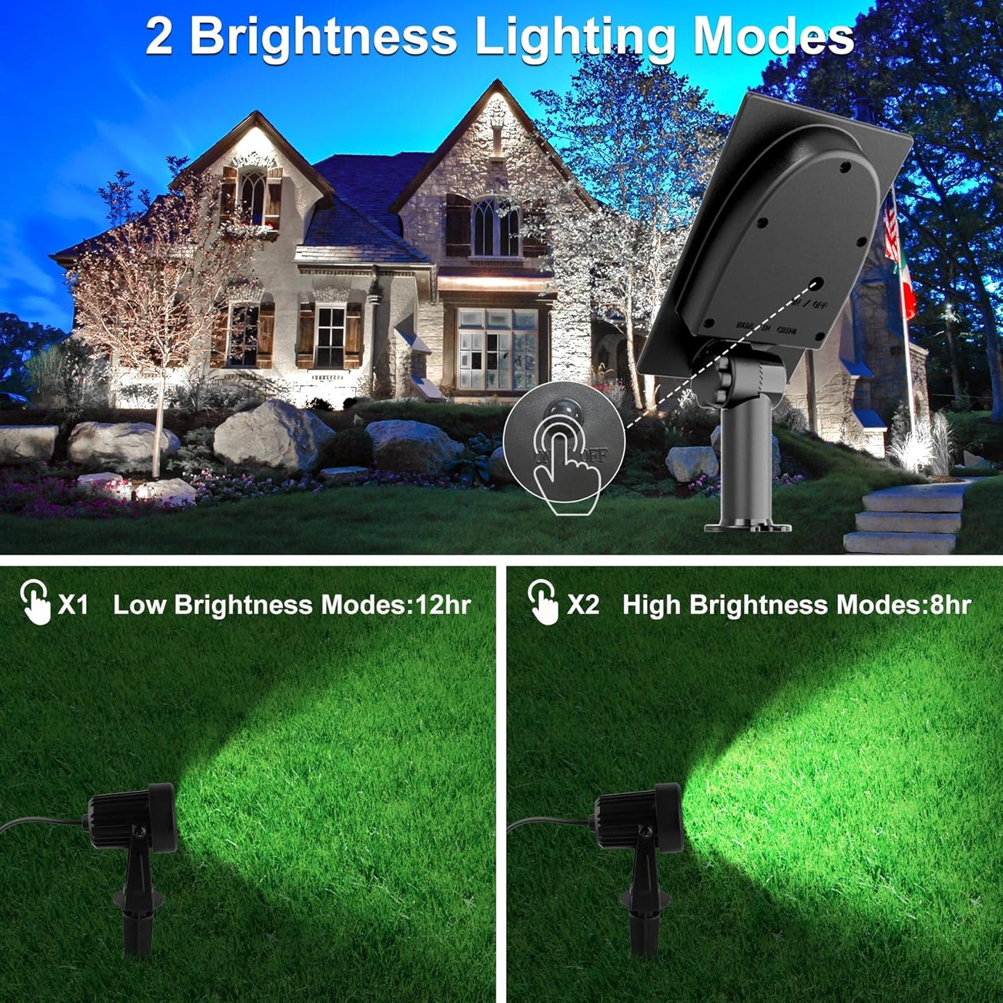 Solar Spot Lights Outdoor, 4-in-1 Solar Landscape Spotlight Waterproof 9.8ft Cable, 5W 3000mAh, Auto ON/Off Adjustable Wall Lights for Yard, Ground, Garden, Pool, Lawn (Cold White)
