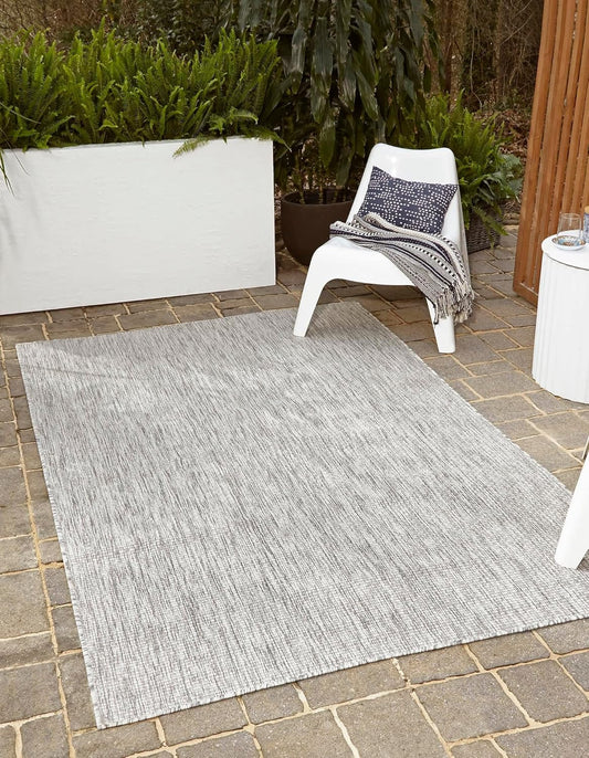 Unique Loom Collection Casual Transitional Solid Heathered Indoor/Outdoor Flatweave Area Rug (2' x 3' 1" Rectangle, Light Gray/Ivory)