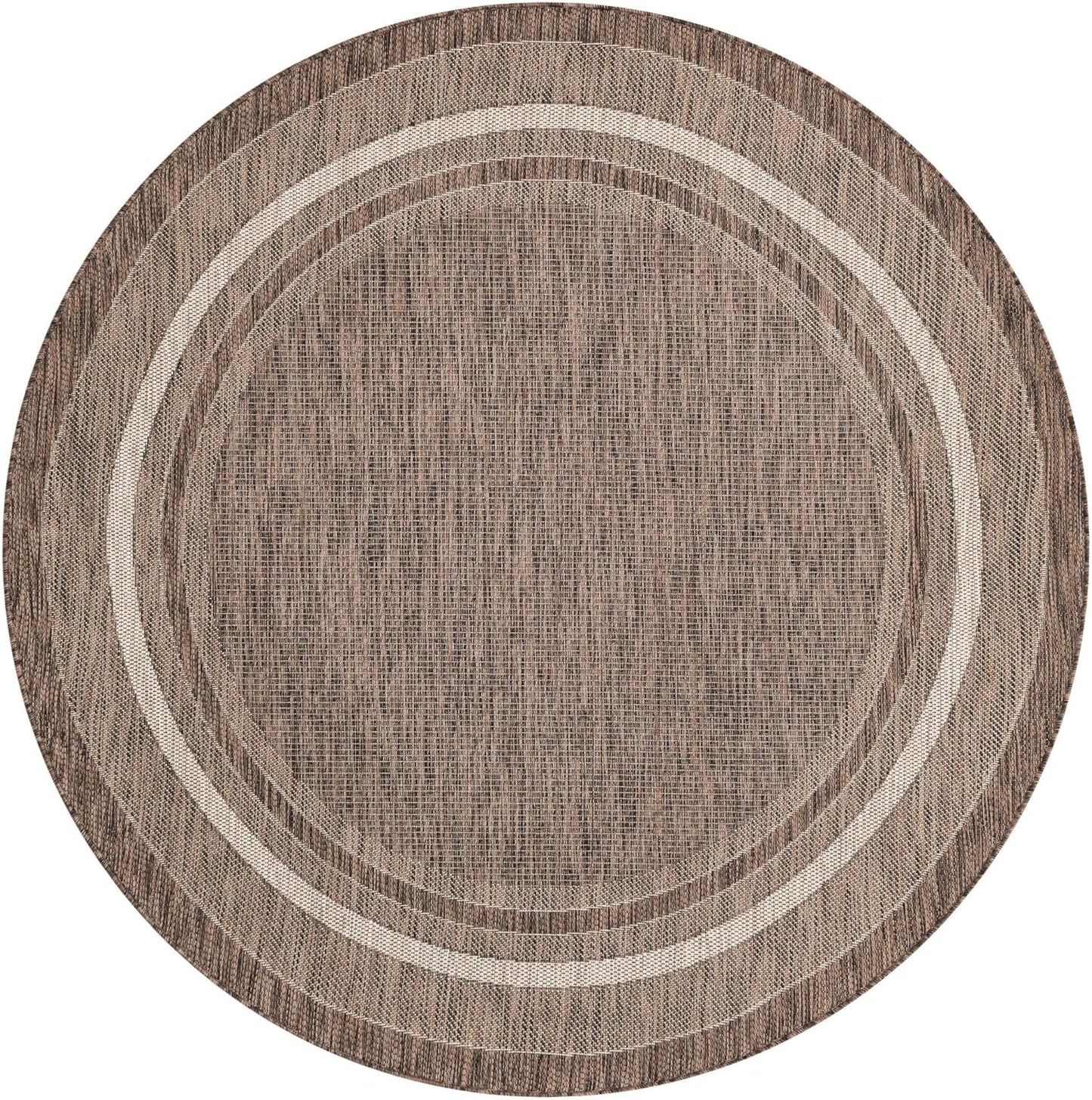 Unique Loom Outdoor Border Collection Area Rug - Soft Border (6' 1" Round Brown/Ivory)