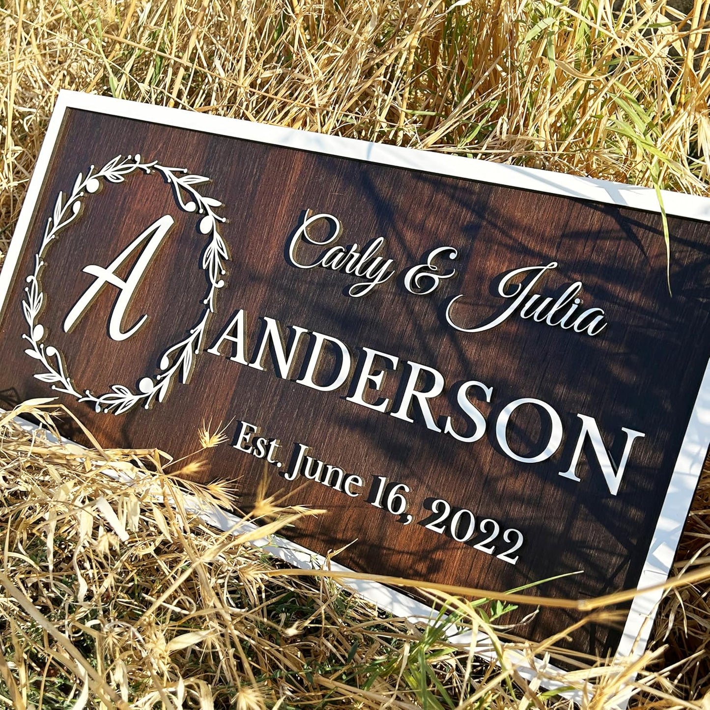 Personalized Wooden Monogram Family Name Sign with Couples Name, Custom Gift For Wife, Last Name Plaque with Initial & Established Date, Unique Wedding Gift