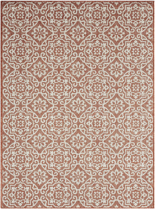 Nicole Miller New York Patio Country Julia Transitional Geometric Indoor/Outdoor Area Rug, Terracotta/Ivory, 7'9"x10'2"