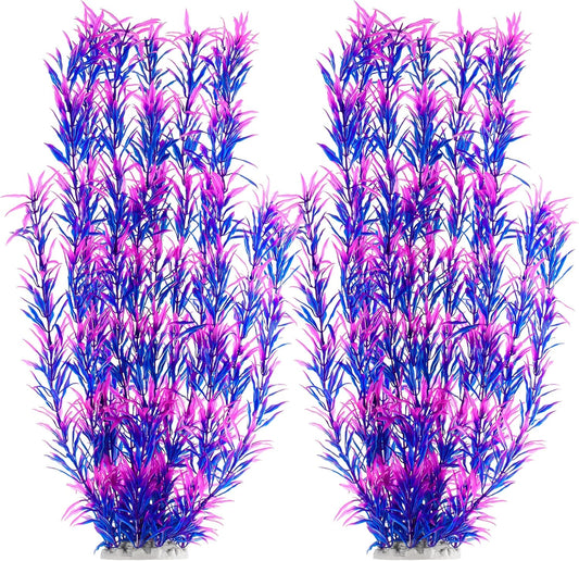 MyLifeUNIT Aquarium Plants, 21 Inches Tall Plastic Fish Tank Plants for Fish Tank Decorations and Aquarium Decor (Purple)