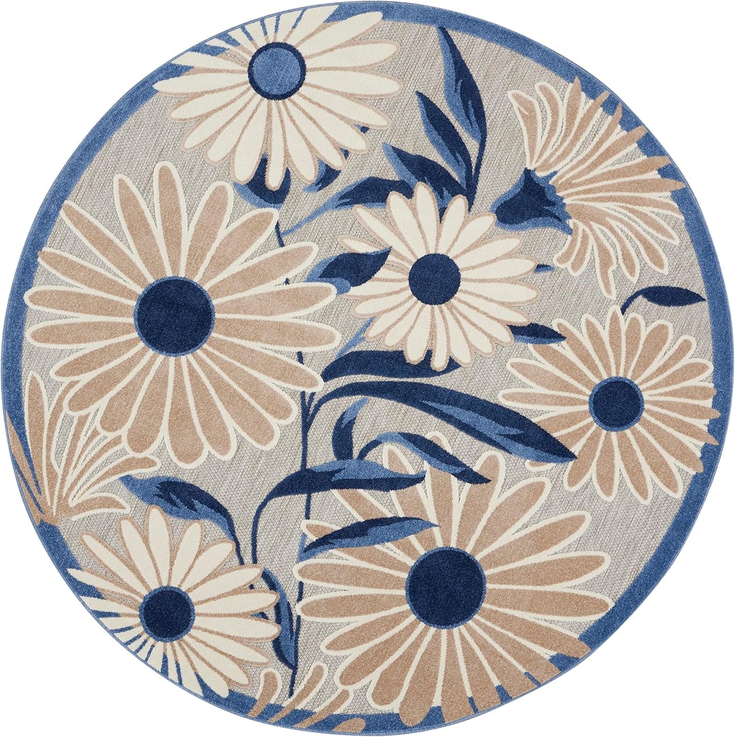 Nourison Aloha 8' x Round Blue Gray Fabric Contemporary Area Rug (8' Round)