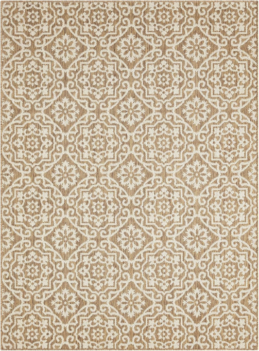 Nicole Miller New York Patio Country Julia Transitional Geometric Indoor/Outdoor Area Rug, Brown/Beige, 7'9"x10'2"