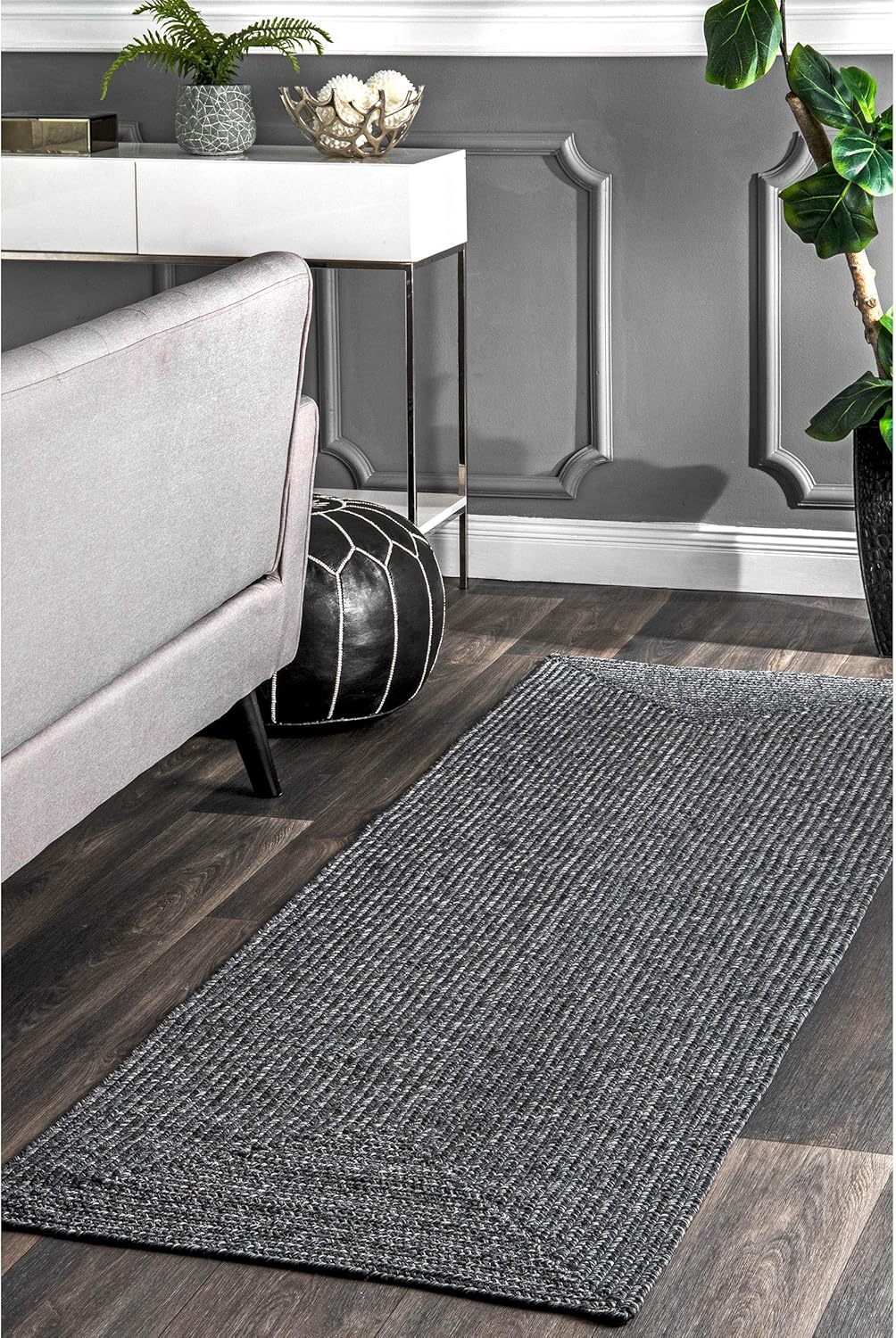 nuLOOM 2' x 10' Solid Hand Braided Indoor/Outdoor Area Rug, Pet-Friendly, High Traffic, Weather Resistant, for Patio, Balcony, Bedroom, Living, Dining Room, Wynn Charcoal