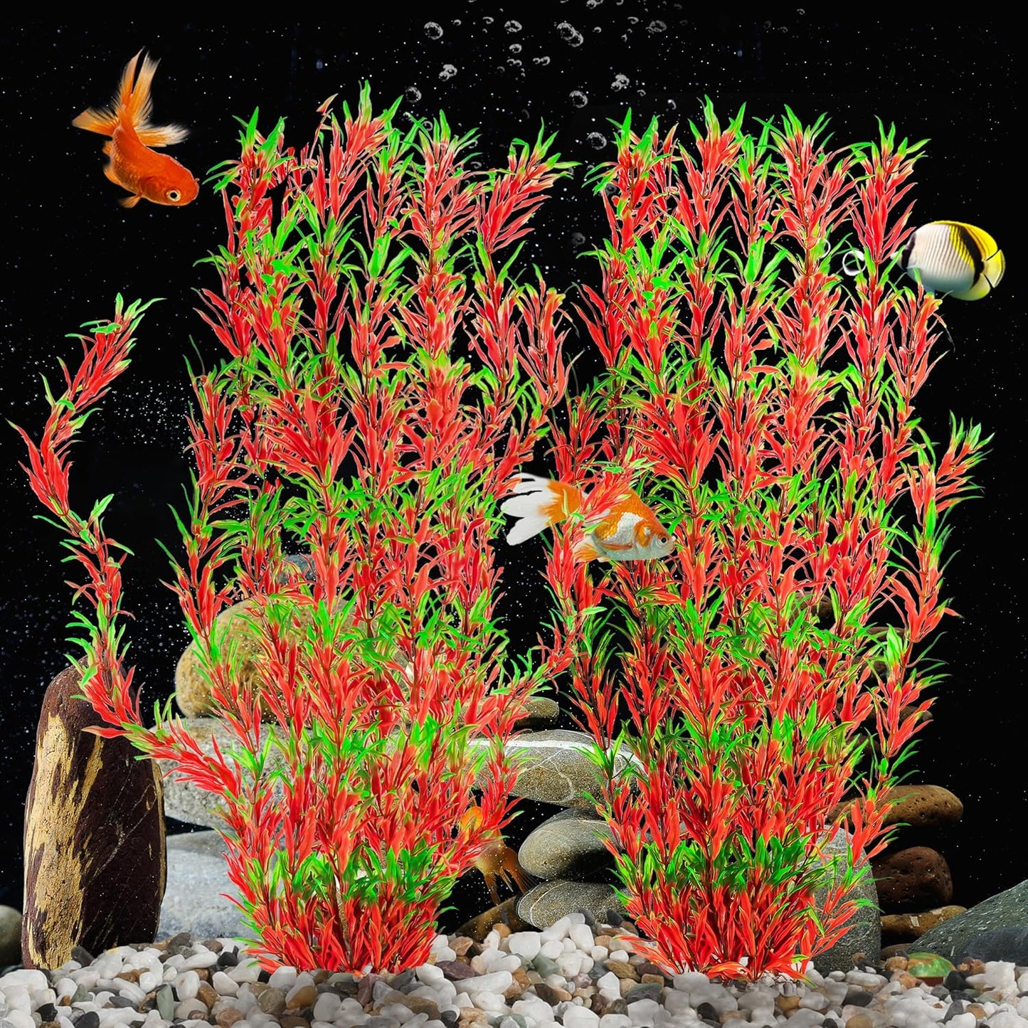 MyLifeUNIT Aquarium Plants, 21 Inches Tall Plastic Fish Tank Plants for Fish Tank Decorations and Aquarium Decor (Wine Red)