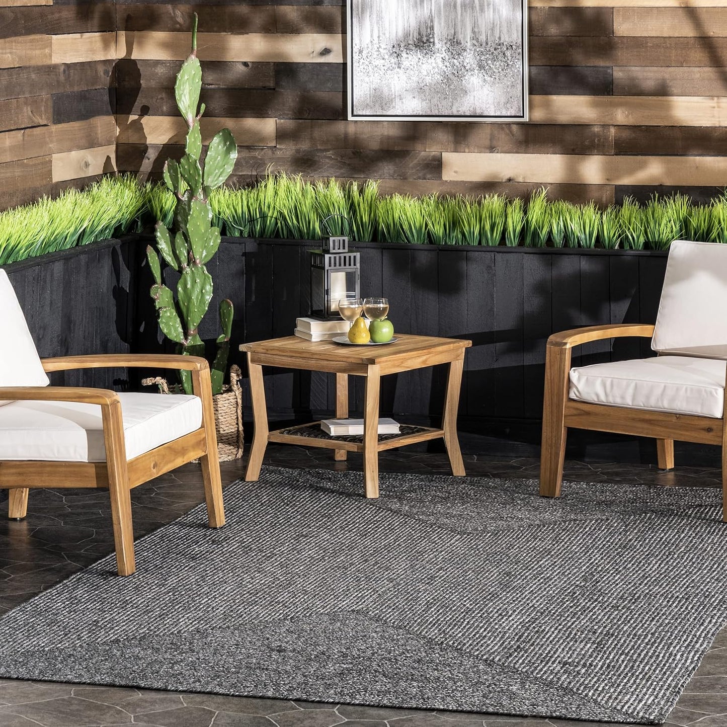 nuLOOM 2' x 3' Solid Hand Braided Indoor/Outdoor Area Rug, Pet-Friendly, High Traffic, Weather Resistant, for Patio, Balcony, Bedroom, Living Room, Dining Room, Wynn Charcoal