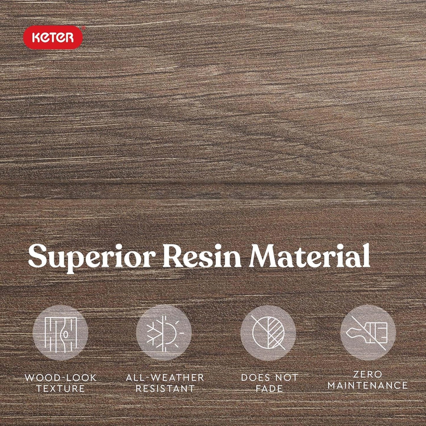 Keter Signature Everwood 50 Gallon Resin Outdoor Storage Box and Patio Furniture Side Table for Pool and Garden Accessories, Walnut