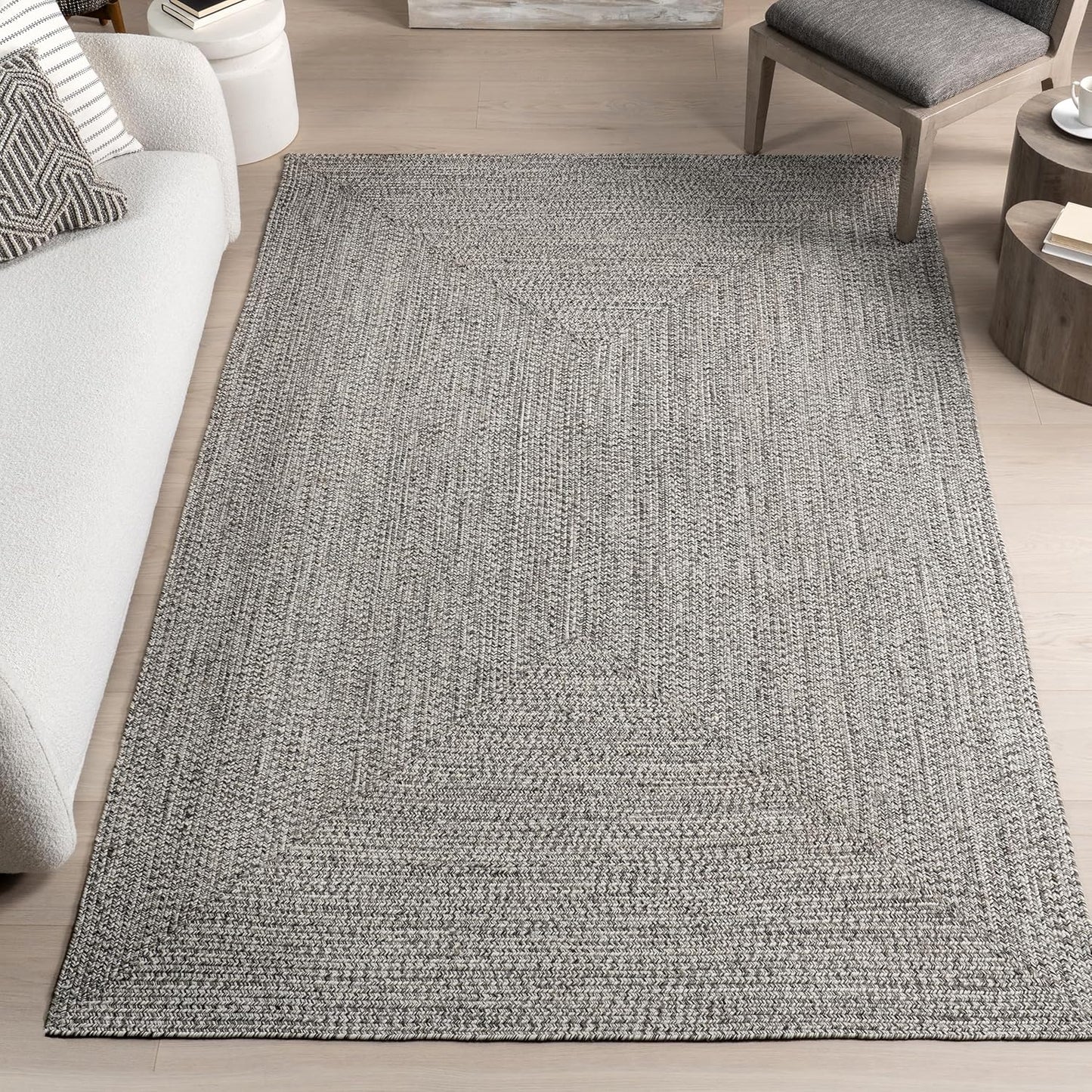 nuLOOM 2' x 12' Solid Hand Braided Indoor/Outdoor Area Rug, Pet-Friendly, High Traffic, Weather Resistant, for Patio, Balcony, Bedroom, Living, Dining Room, Wynn Salt and Pepper