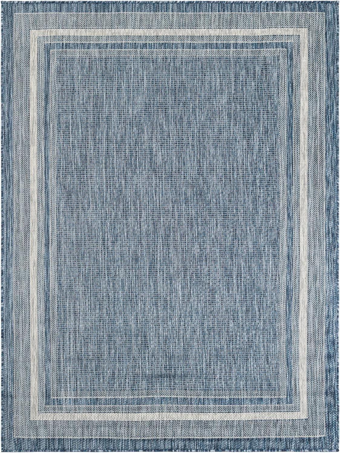 Unique Loom Outdoor Border Collection Area Rug - Soft Border (5' 3" x 7' 1" Rectangle Blue/Ivory)