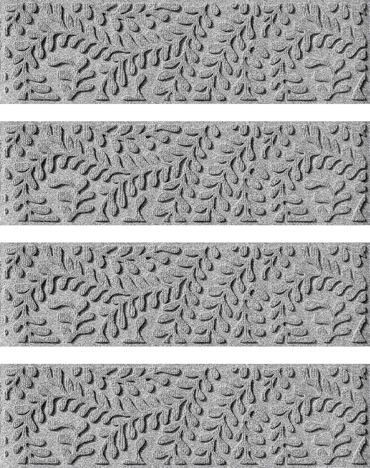 Bungalow Flooring Waterhog Stair Treads (Set of 4) – 8 1/2 x 30 Inches, Durable,Water-Trapping, Indoor/Outdoor Floor Covering, Boxwood Collection – Made in USA, Medium Grey