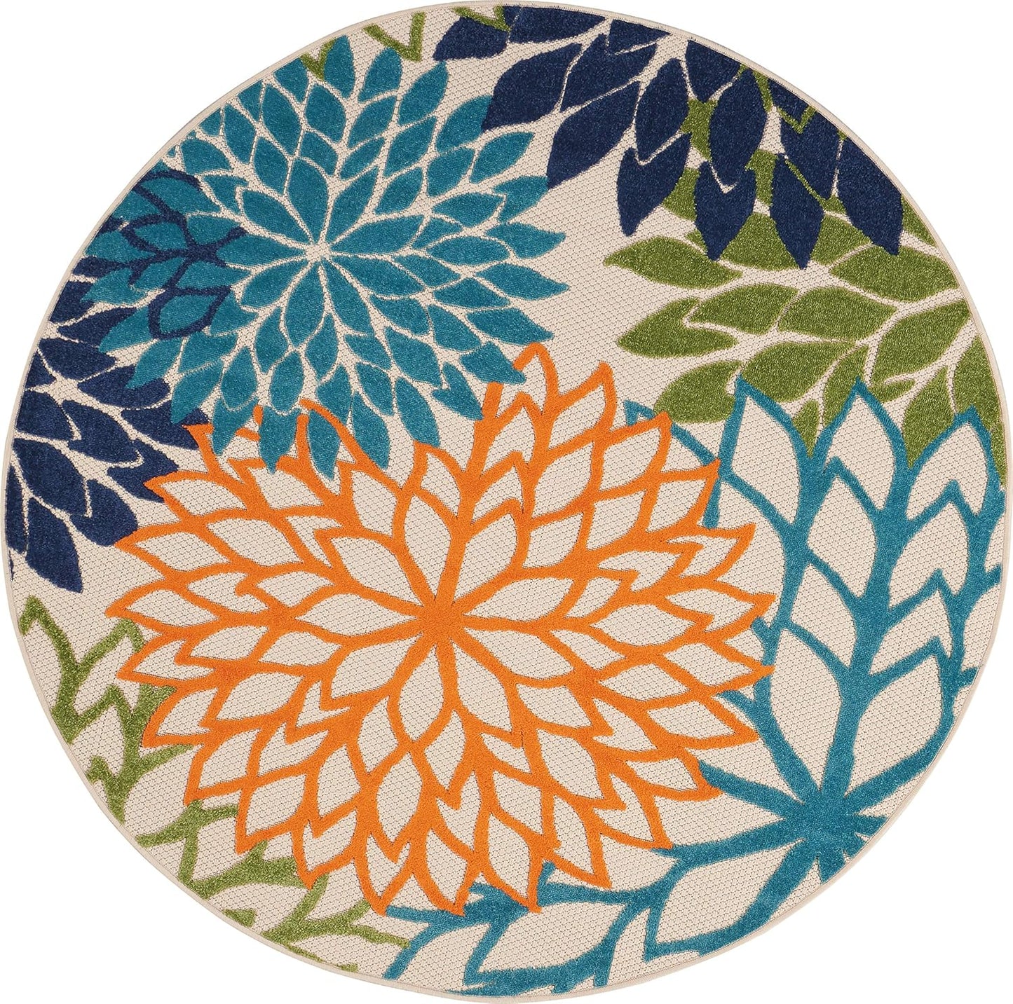 Nourison Aloha Indoor/Outdoor Multicolor 5'3'' x Round Area--Rug, Tropical, Botanical, Easy--Cleaning, Non Shedding, Bed Room, Living Room, Dining Room, Deck, Backyard, Patio (5 Round)