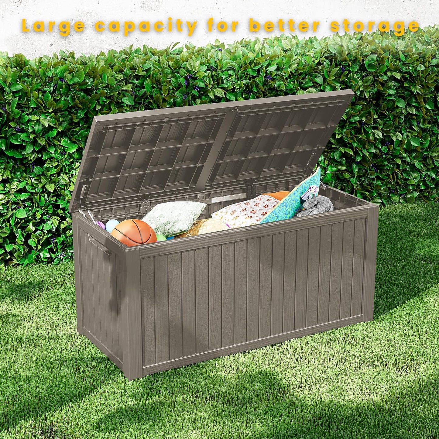 200 Gallon Outdoor Storage Box Waterproof Lockable Resin Deck Box Large, Patio Storage Bin for Pool Accessories Cushion Furniture, Garden Tools, UV-Resistant Outside Delivery Grey