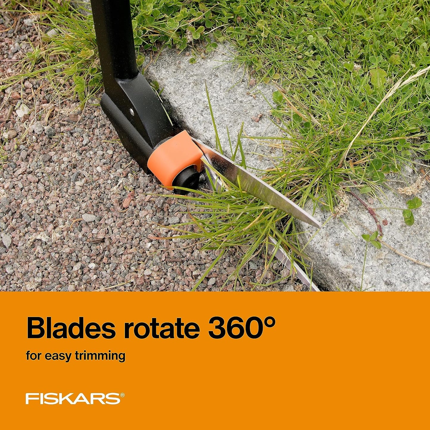 Fiskars Grass Shears, Long Handle, 36" Handle Lawn Shears for Trimming Grass while Standing, Lawn Cutter with 360-Degree Swivel Blade