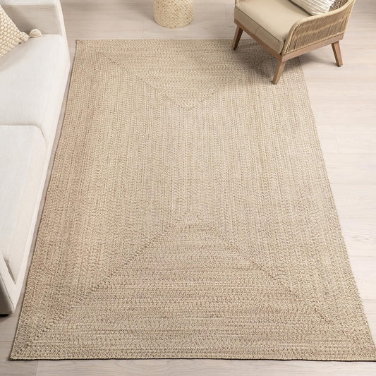 nuLOOM Oval 3' x 5' Solid Hand Braided Indoor/Outdoor Area Rug, Pet-Friendly, High Traffic, Weather Resistant, for Patio, Balcony, Bedroom, Living, Dining Room, Wynn Tan