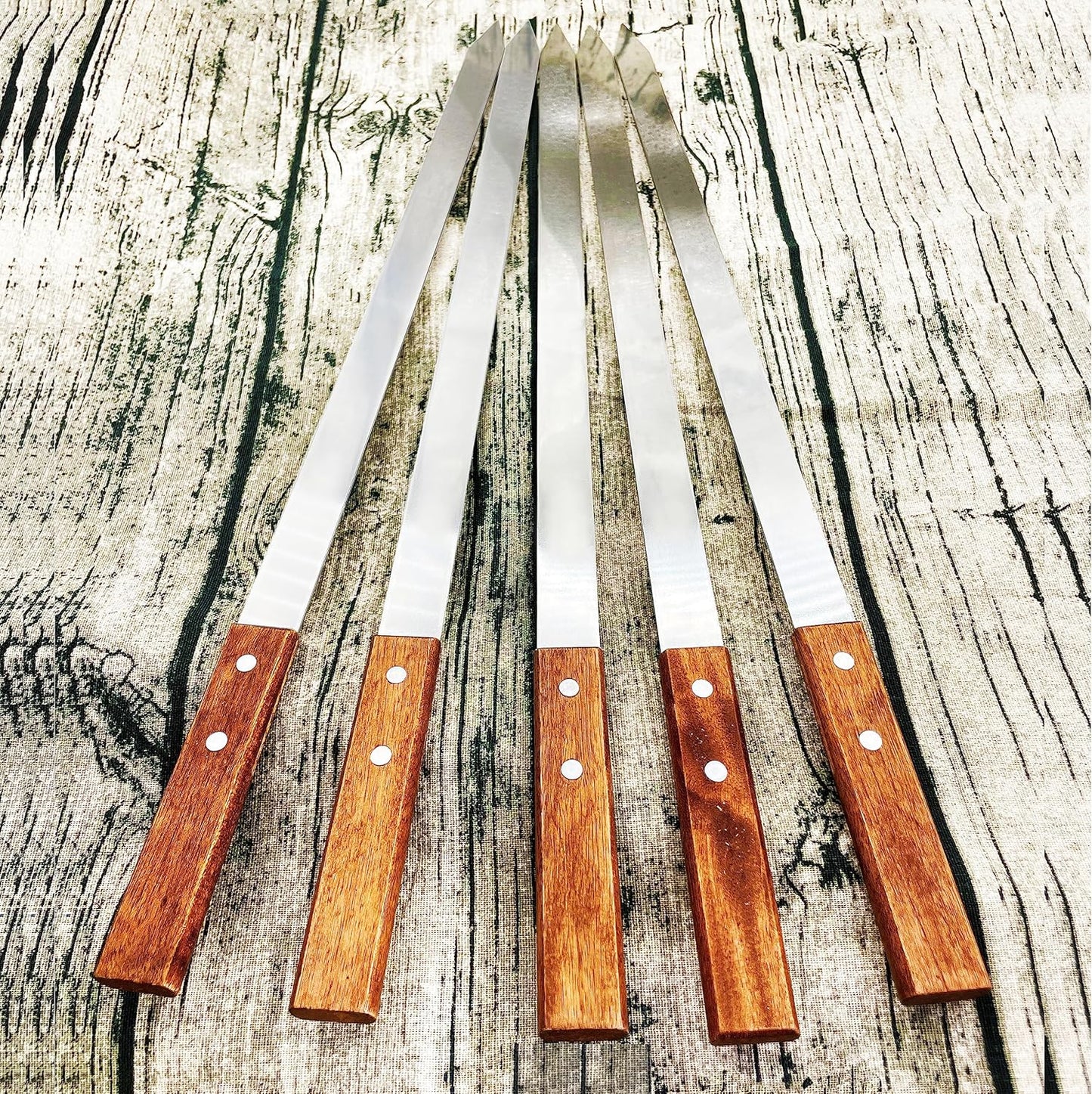 23.6 Inch Long Kabob Skewers,0.91Inch Wide Skewers for Kabobs,Metal Stainless Steel Skewers for Grilling,Extra Large Flat Kebab BBQ Skewers,Barbecue Kabob Sticks with Wood Handle,Set of 7 Kebob